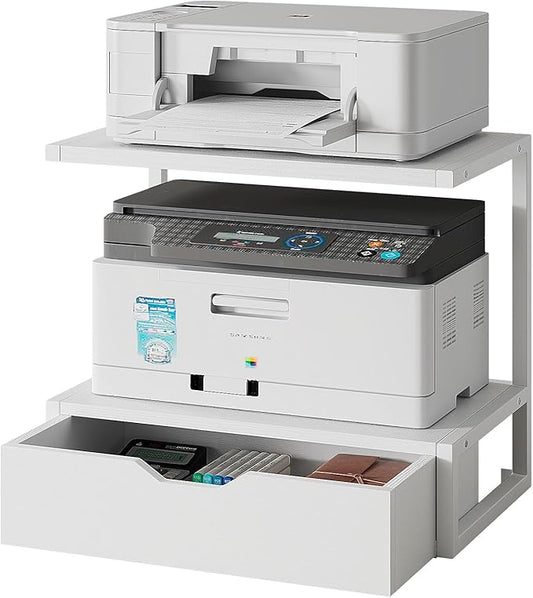 IBUYKE 2 Tier Desktop Printer Stand,Printer Table with Storage Shelf,Multi-Purpose Desk Organizer for Folders,Books,for Fax Machine, Scanner,Home Office,Black TLJ015B