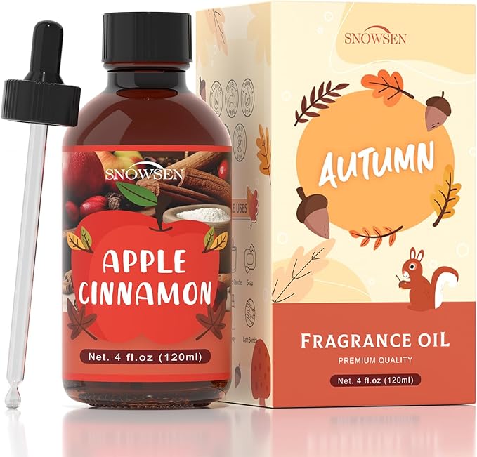 Apple Cinnamon Essential Oil 4 Fl Oz, Autumn Fragrance Oil, Undiluted Apple Cinnamon Oil for Diffuser, Humidifier,Home Care,House Cleaning, Spray,Soap Making,Candle Making, Long Lasting Scents