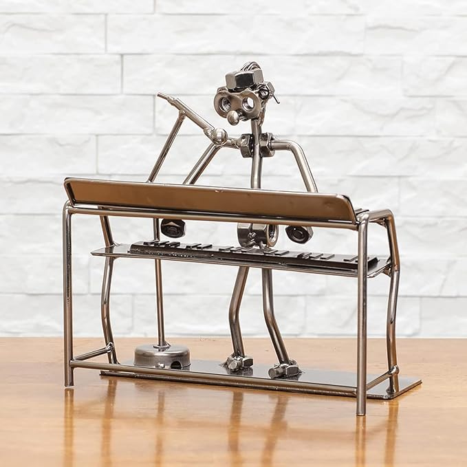 Broadway Gift 6" Silver-Tone Keyboard Singer Figurine - Metal Piano Keyboard Player Statue - Industrial Musician Figurine