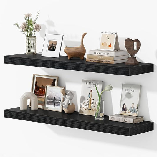 Dreamland 40 Inches Floating Shelves for Wall, 9.3" Deep Long Floating Shelves Set of 2, Large Display & Storage Shelf, Wall Shelf for Bathroom Bedroom Living Room Kitchen Office, Black