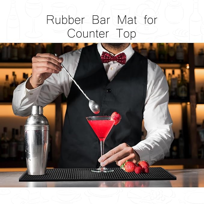 Tioncy 14 Pcs Bar Mat for Countertop 18 x 12 Inch Non Slip Rubber Mat Service Spill Cocktail Bartending Restaurants Barbershop Clippers Salon Tools, Black