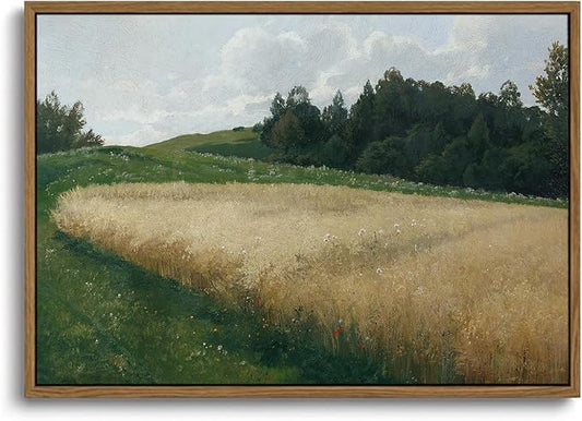 KISSFOX Vintage Landscape Canvas Wall Art Nature Wildflower Field Scenery Prints Country Painting Picture Decor Artwork Rustic Farmhouse Gallery Office Living Room Bedroom Bathroom
