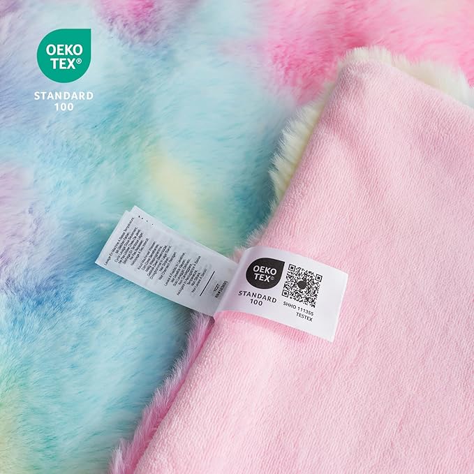 Cozy Bliss Faux Fur Throw Blanket for Couch, Bubble Plush Blanket King Size, Fuzzy Soft & Thick Blanket for Bed Sofa Living Room, 108x90 Inches Tie-dye Rainbow