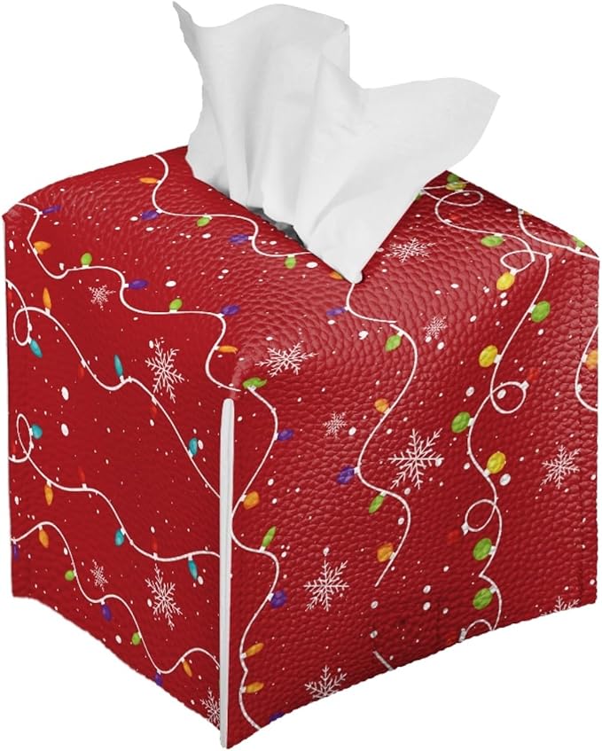 Cute Snowman Tissue Box Cover Red Christmas Square Tissue Box Holder for Barthoom Bedroom Office Car PU Leather Tissues Holder Dispenser Home Decor