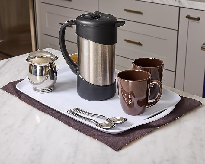 Large Serving Tray Set of 2 – 19 x 12 Inch White Rectangular Melamine Trays with Handles – Durable Plastic Food Serving Tray for Snacks, Meals, Parties, Outdoor & Indoor Use