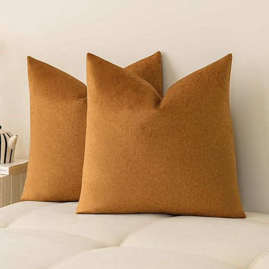 a moment Pack of 2 Stain-Resistant Throw Pillow Covers Pet-Friendly Pillowcases Cushion Covers for Sofa Couch Bed Outdoor Waterproof 18x18 Inch Gold Brown
