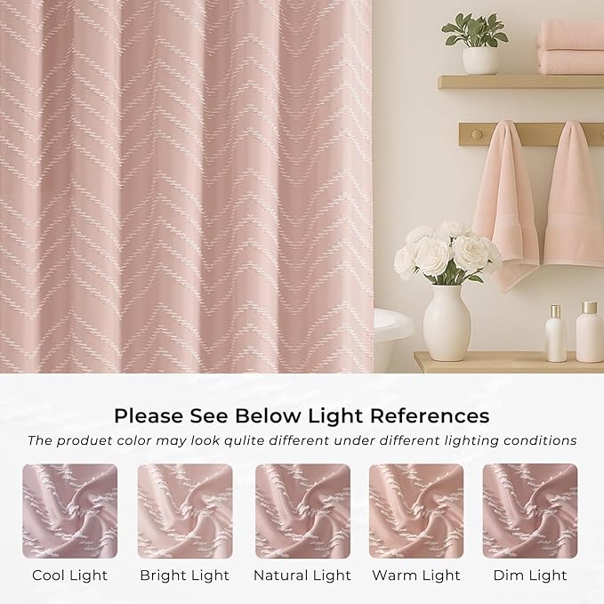 Extra Long Blush Pink Boho Shower Curtain Cute Shower Curtain Textured Tufted Chevron Striped Minimalist 72 x 84