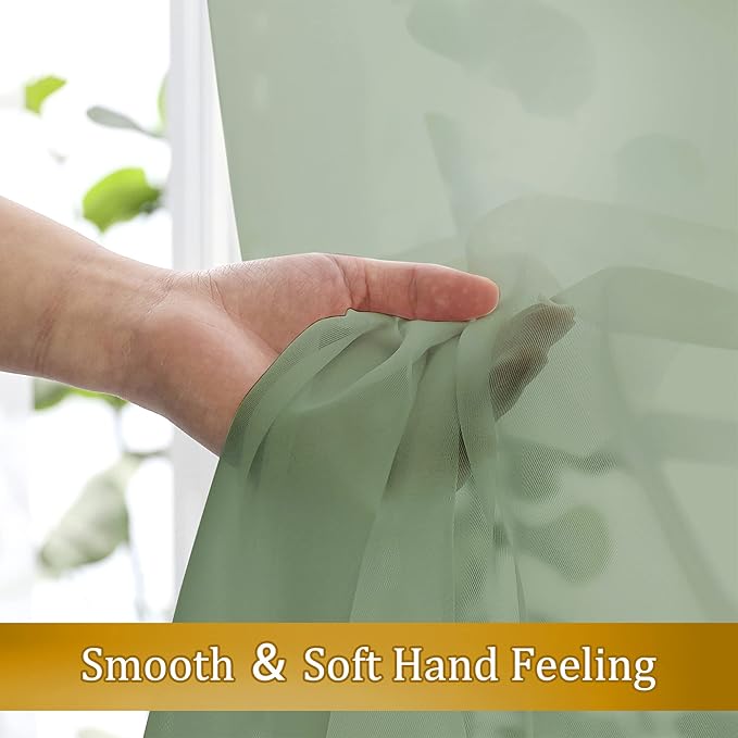 Aiyufneg Small Sheer Tier Curtains Half Kitchen Curtain Sheers Light Filtering Farmhouse Window Panels Rod Pocket Voile Short Curtain for Bathroom, 40W x 24L, Sage Green, Set of 2 Panels