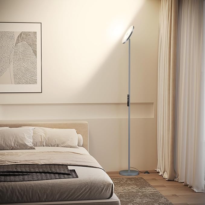 SUNMORY Floor Lamps for Living Room, 32W/3000LM Super Bright LED Floor Lamp with Remote Control, 69" Tall Standing Lamp with Stepless Dimmable, Modern Torchiere Corner Lamp for Bedroom, Office Grey