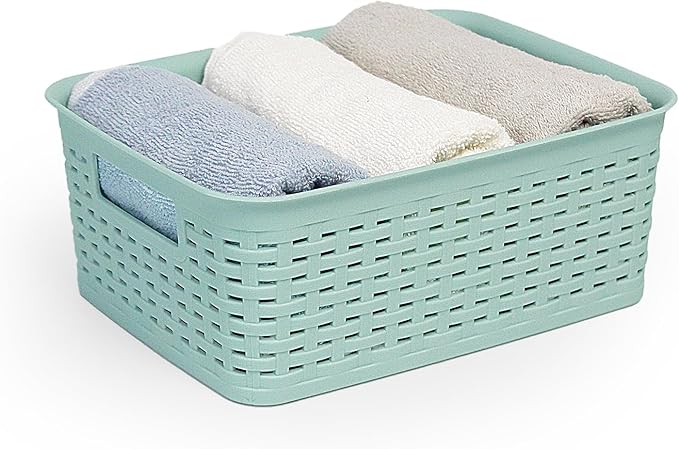 Soddeph Plastic Storage Baskets for Cabinets, Household Pantry Organization with Handle,Organizer Bins for Room,Bathrooms,Under-Sink,Kitchen (Green, S-3PACK)