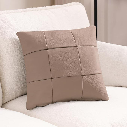 Kidol & Shellder Genuine Leather Throw Pillow Cover 18x18 Modern Solid Lumbar Pillow Covers-Luxury Pillowcases for Couch Sofa Bed-Soft Durable Decorative Cushion Case with Hidden Zipper(Africano)