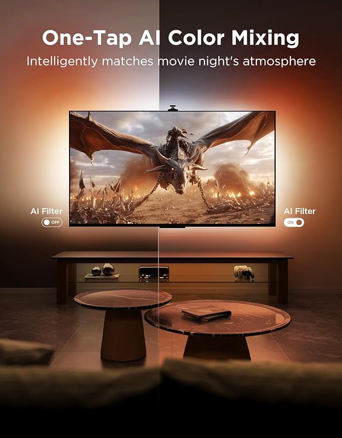 Govee TV Backlight 3 Pro with HDR Triple Camera, 11.8ft 5-in-1 RGBWWIC LED Strip Lights That Change with 55-65 Inch TVs, 75LEDs/m, Supports AI Filter, Smart App and Vioce Control, DreamView Sync
