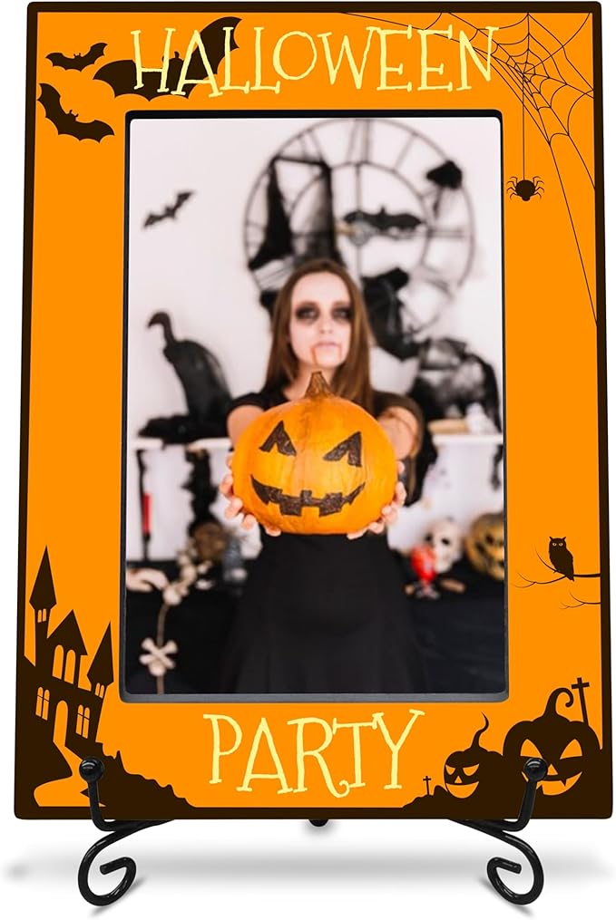 4X6 Halloween Picture Frame With Metal Stand - Dark Style, Black Print, Decoration Theme, Gift for Kids & Adults, Memorable Home Decor - A26