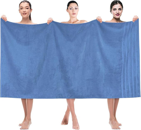 American Soft Linen 35x70 Jumbo Large Bath Towels, 600 GSM 100% Cotton Turkish Bath Sheet, Oversized Luxury Bath Towels for Bathroom Beach and Pool, Electric Blue