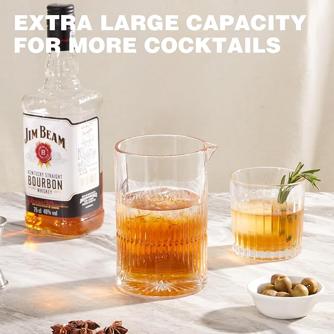 KITESSENSU Premium Cocktail Mixing Glass 23oz - Crystal Cocktail Mixer Bar Accessories to Mix & Stir - Heavy Duty Mixing Pitcher with Weighted Bottom - Classic Bar Tools Bartender Accessories