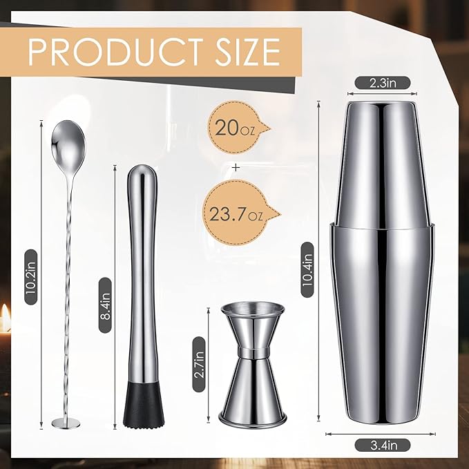 Tessco for You Cocktail Shaker Set, 16 Pcs Stainless Steel Bar Set Including Boston Shaker, Muddler, Double Measuring Jigger, Mixing Spoon, Accessories for Home Bar, Gift for Beginner, Christmas
