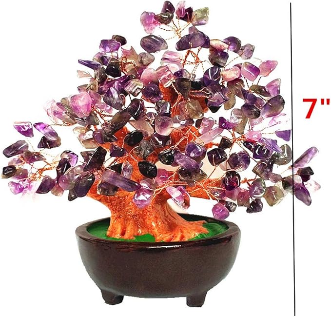 7 Inch Quartz Crystal Money Tree Bonsai Feng Shui Gem Decoration for Wealth and Luck (Purple)