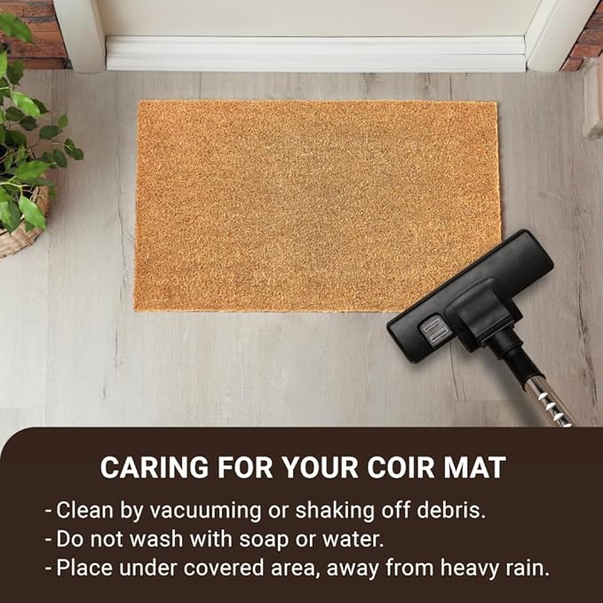 KANKUN Coco Coir Door Mat with Heavy Duty Backing, Welcome Doormat (17" x 30"), Doormat Entrance (Plain - Anti Shedding)