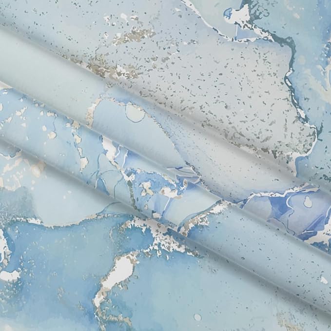 Renaiss Light Blue Marble Shower Curtain Waterproof Fabric Luxury Modern Art Shower Curtain for Bathroom Dormitory Print Decorative Shower Curtains Set with Hooks Waterproof Fabric 36" W x 72" L