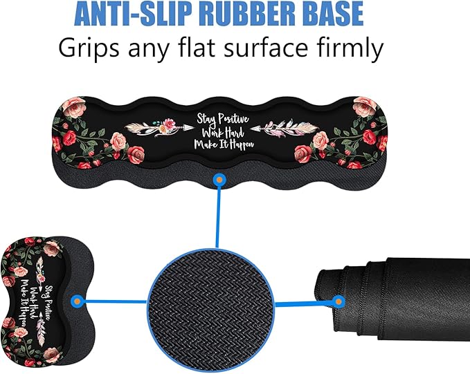 Ergonomic Memory Foam Mouse Pad Wrist Rest Set,Stay Positive Work Hard and Make It Happen Inspirational Quote Large Desk Pad + Keyboard Wrist Rest + Mouse Wrist Cushion + Coaster for Home Office Study