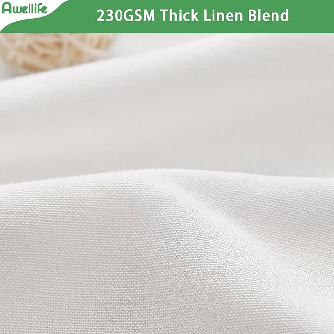 Awellife Farmhouse White Shower Curtain Button Linen Textured Woven Fabric,Country Style (White & Grey, 72" W x 72" L)