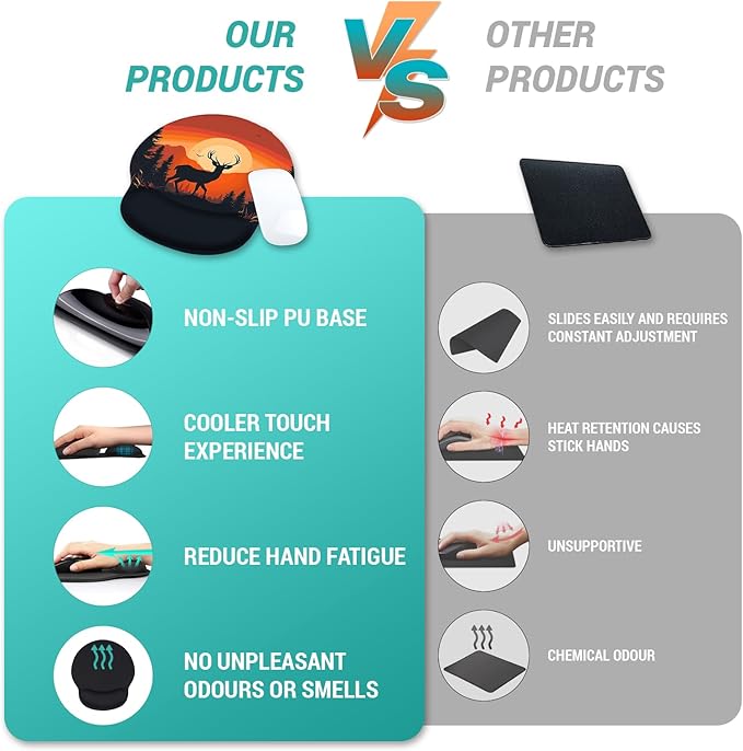 Ergonomic Mouse Pad Wrist Support, Sunset Deer Gel Mouse Pads with Wrist Rest, Comfortable Mousepad for Desk with Non-Slip Pain Relief PU Base for Gaming Work Accessories Home Office Decor
