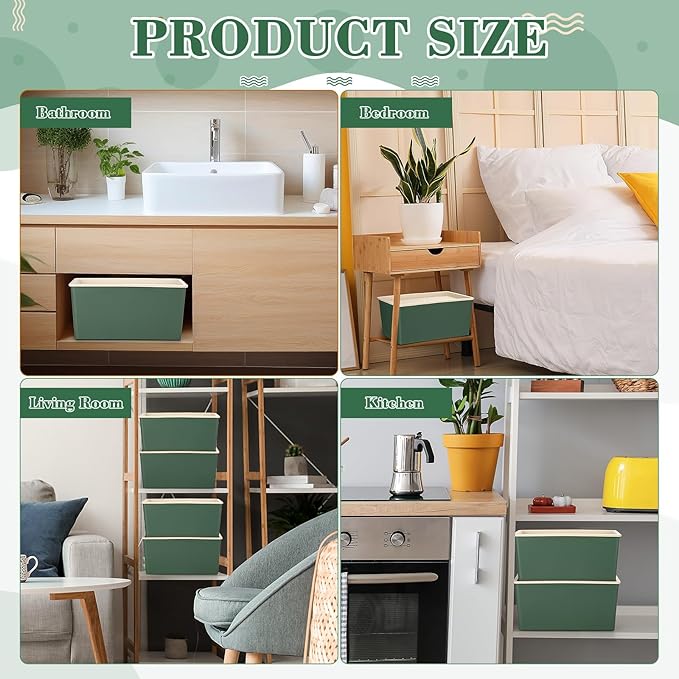 Menkxi 4 Pcs Storage Bins with Lids Plastic Containers Stackable Storage Box Baskets for Organizing Shelves(Green,Small)