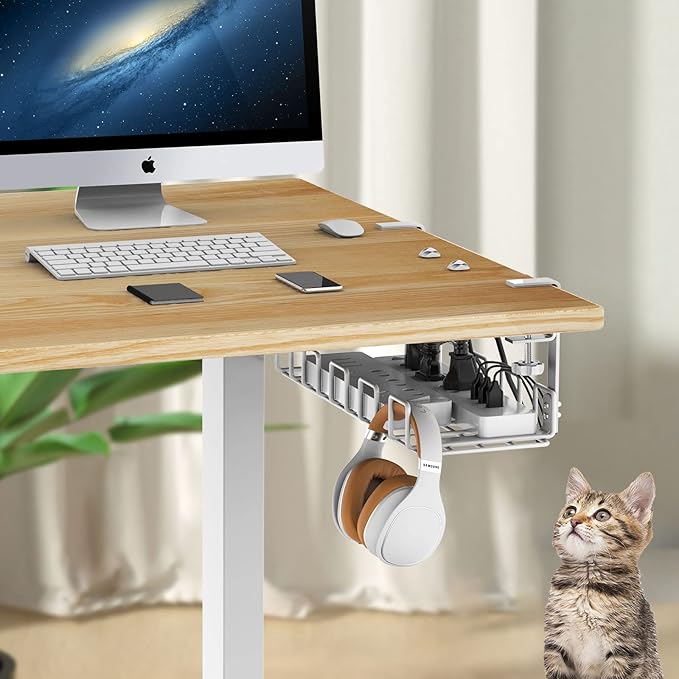 Under Desk Cable Management Tray, L 15.7''W 6.3'' No Drill Steel Desk Cable Organizers, Wire Management Tray Cable Management Rack, Desk Cable Tray Wire Organizer With Desk Cord Organizer