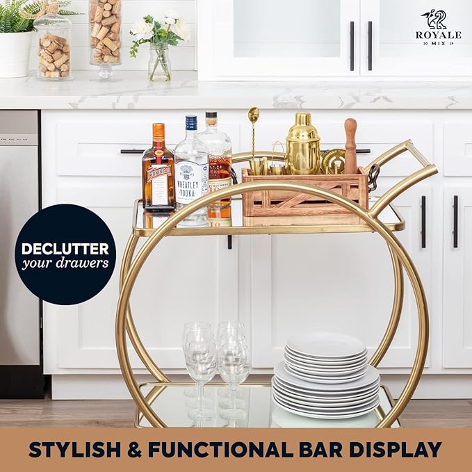 Mixology Bartender Kit with Stand - Bar Set with 25 Cocktail Kit Cards - Bar Kit Drink Mixer Set with Bar Tools - Cocktail Shaker Set Bartending Kit - Ideal Drink Shaker for Housewarming Gift. (Gold)