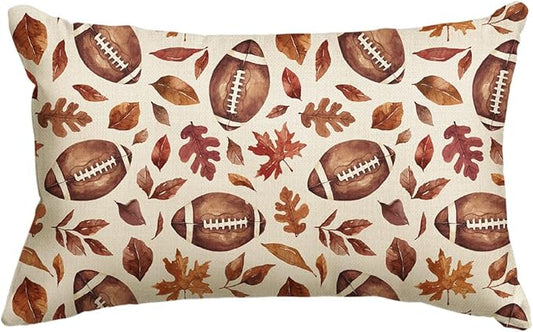 AVOIN colorlife Fall Football Maple Leaves Throw Pillow Cover 12x20 Inch, Seasonal Autumn Thanksgiving Harvest Cushion Case Decoration for Sofa Couch
