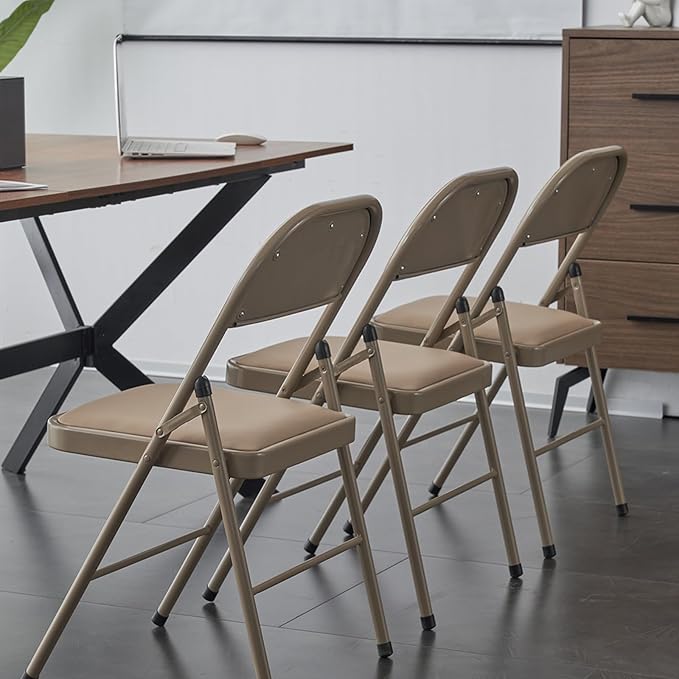 Karl home 6 Pack Brown Folding Chairs with Padded Seats for Outdoor & Indoor, Portable Stackable Commercial Seat with Steel Frame for Events Office Wedding Party, 330lbs Capacity