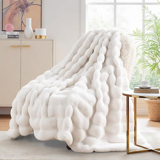 NEXHOME PRO Faux Fur Twin Blanket, Ultra Soft Cozy Warm Fuzzy Fluffy Plush Reversible Blanket for Couch, Sofa, Bed, Home Decor Gift, White 6080