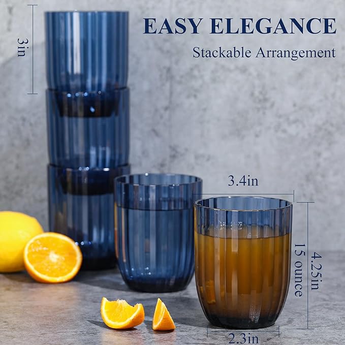 Acrylic Clear Highball Plastic Cups | Plastic Reusable Tumblers 15oz (Set of 6) | Stackable | BPA-free Tumblers | Shatterproof | Top-rack Dishwasher Safe