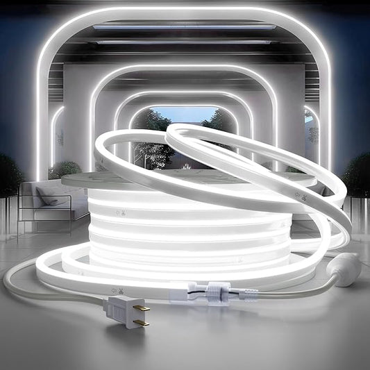 LED Neon Rope Light, 82ft Dimmable Commercial LED Neon Strip Light Outdoor Waterproof,ETL Listed 5000K Cool White LED Rope Lights for Room,Building, Celebration,110v