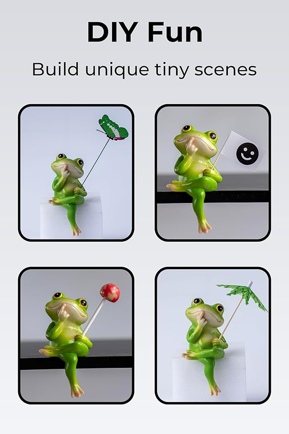 Frog Figurine, Whimsical Hand-Painted Resin Frog Statue with Flower and Flag, Shelf Decor for Living Room Desk Office, Charming Funny Frog Garden Decor, Frog Birthday Gift for Women