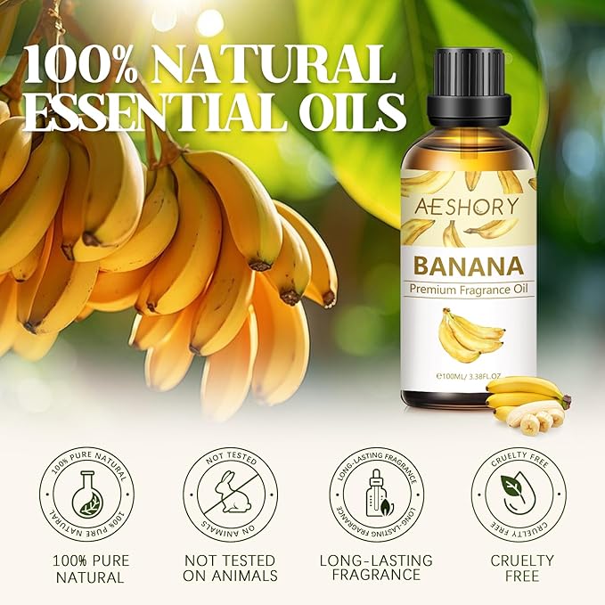 Banana Fragrance Oil 3.38FL.OZ - Aromatherapy Essential Oils for Diffusers for Home, Strawberry Scented Oils for Massage, Soap Candle Making Scents - 100ML