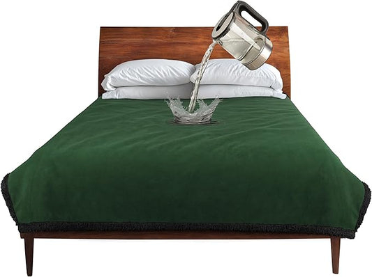 Catalonia Waterproof Bed Blanket, Washable Leakproof Bed Cover, Reversible Protector Blanket for Couch Sofa, Stain Proof Blanket Pad for Adults, 80X60 inches, Green