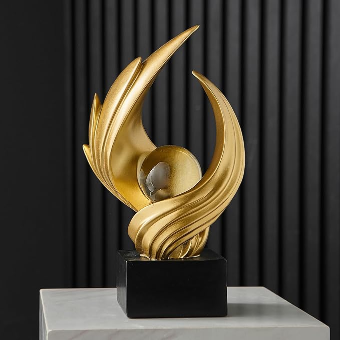 Abstract Art Sculpture, Resin Gold Decorative Statue, Modern White Ornaments for Living Room, Decorativas Modernas for Coffee Table, Entryway & Office Collectibles (Gold)