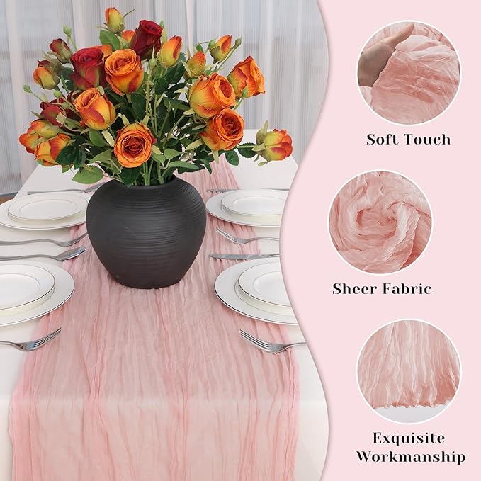 Pink Table Runner, 10Ft 120in Cheesecloth Table Runner, Gauze Rustic Cheese Cloth Table Runners for Wedding, Party, Baby & Bridal Shower, Boho Table Runners for Christmas Thanksgiving Halloween Easter