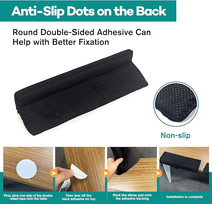 2 PCS Desk Elbow Pad L-Shape Desk Edge Cushion Ergonomic Desk Wrist Pad with High Density Foam Non-Slip Desk Arm Rest Pad for Offices Studios Gaming