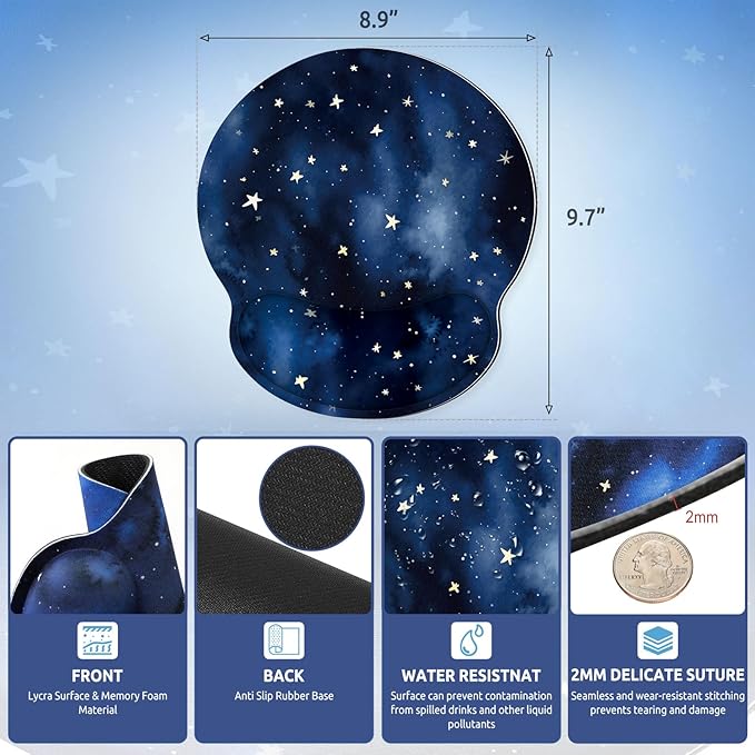 Ergonomic Mouse Pad with Wrist Rest, Small Mousepad with Non-Slip Rubber Base and Smooth Surface, Blue Mouse Pads for Desk, Office Desk Accessories