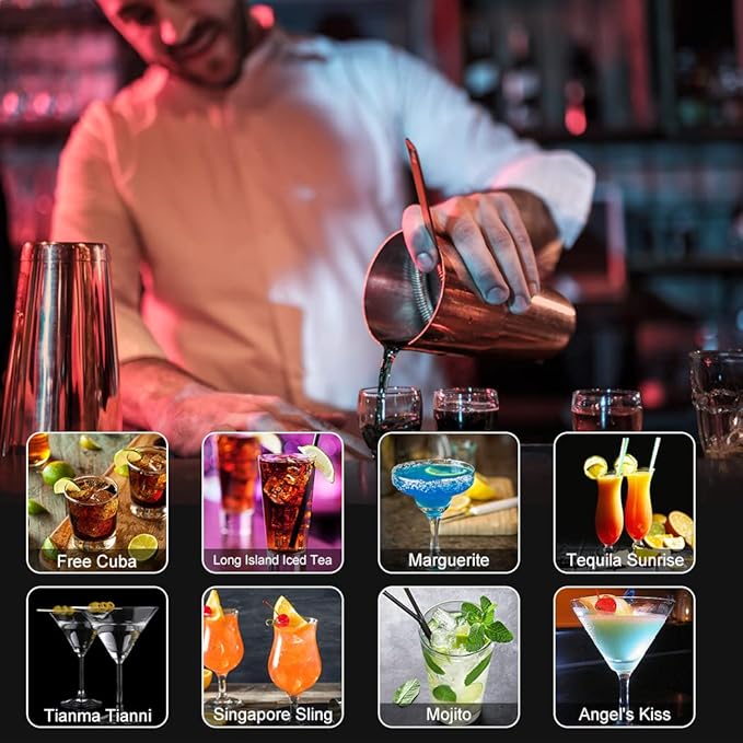 Cocktail Shaker Set, 23-Piece Boston Stainless Steel Bartender Kit with Acrylic Stand & Cocktail Recipes Booklet, Professional Bar Tools for Drink Mixing, Home, Bar, Party - Gold Rose