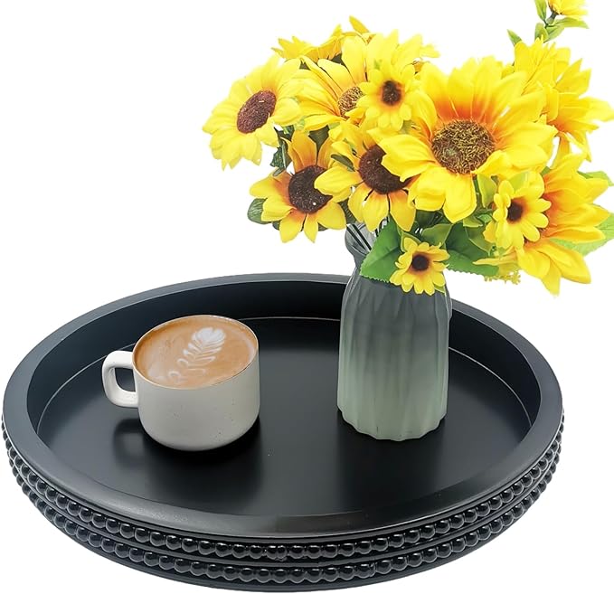 Carah & Cossh Oval Wooden Modern Decorative Tray 16''x12'', Farmhouse Rustic Serving Tray, Table Centre Tray, Perfect for Storage and Display (Black)