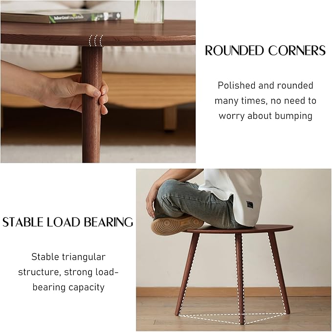 Small Oval Coffee Table, 100% Solid Wood Coffee Tables Mid Century Modern Table for Living Room, Side Table End Tables for Home (Walnut Wood Color, 25.59''x17.51''x19.68'')