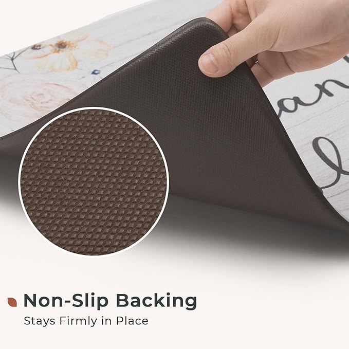 FRESHMINT Anti Fatigue Kitchen Mats for Floor 2 Piece Set Waterproof & Non-Skid Traditional Farmhouse Kitchen Rugs Standing Cushion Comfort Kitchen Runner,17x30+17x47