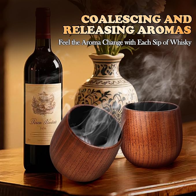 Charred Hardwood Bourbon Glasses Set of 2 - Handcrafted Wooden Whiskey Tumblers with Natural Insulation, Campfire-Ready Design & Collector-Grade Wood Grain - Perfect Home Bar Gifts for Men