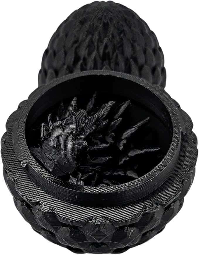 3D Printed Dragon Egg Articulating Gemstone Dragon Fidget Figurine - Vibrant Color Dragons Flexible ADHD, Autism and Anxiety Relief - Articulated Joints (Black)