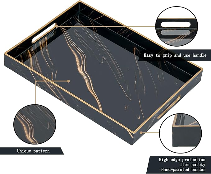 Serving Tray, Modern Plastic Food Trays for Eating on Lap Decor Coffee Tray with Handles Rectangular Non-Slip Candle Plate, 15.7"x11.8"x1.6" Large Drinks Platter for Kitchen/Living Room/Bedroom