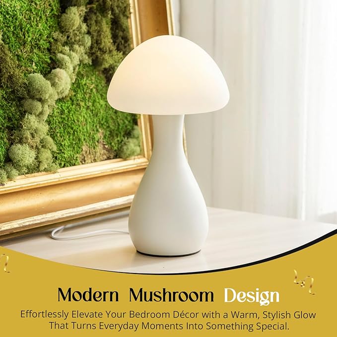 Mushroom Table Lamp - Stylish and Durable Night Light, Modern Nightstand Table Lamp with 10 Adjustable Light Temperatures, Bedside Lamp for Unique, Aesthetic Home Decor