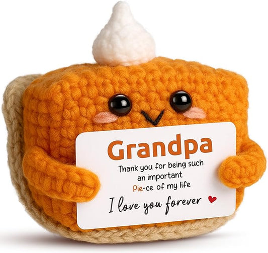 Thank You Gifts for grandpa birthday gifts, Mini Crochet Pumpkin Pie Plush, Father's Day Adorable Grandpa Presents for Halloween Thanksgiving Christmas Stocking Stuffer Emotional Small Cute Decor